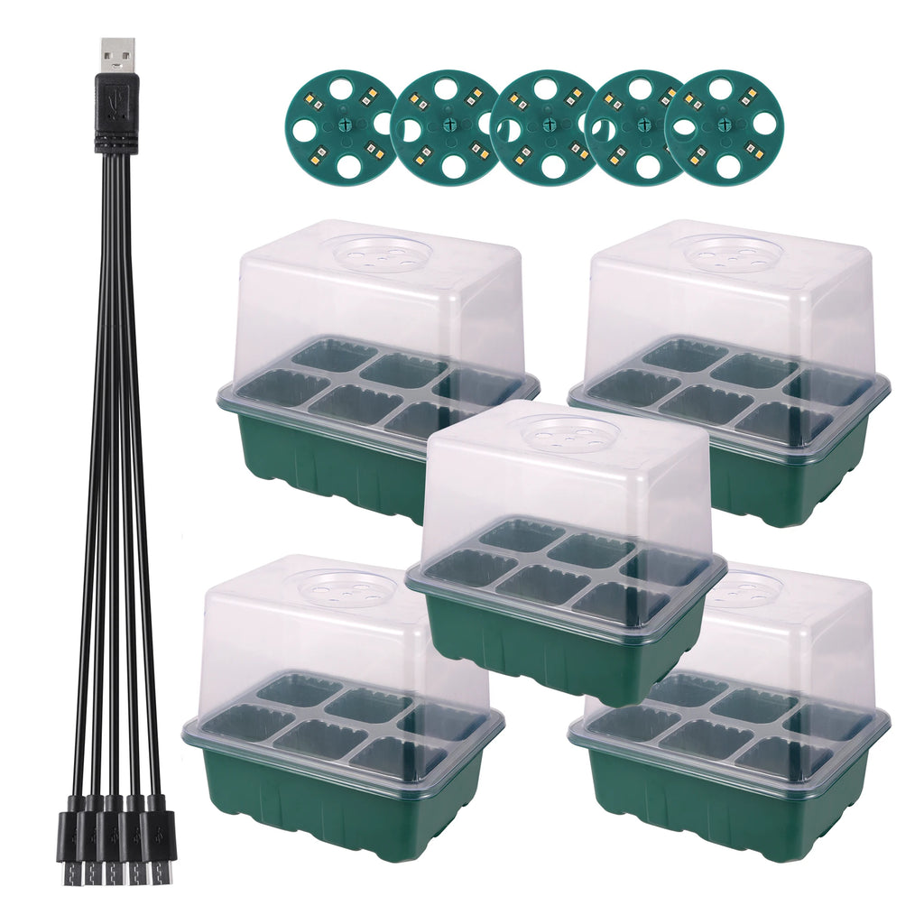 6/12 Cell Higher Cover Nursery Tray Box with Growing light Seedling Germination Planting Pot Full Spectrum LED Growth Promotion