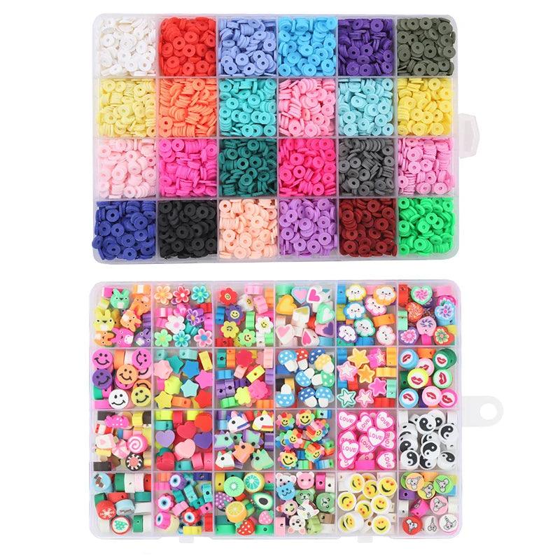 Clay Beads Bracelet Making Kit Friendship Flat Round Polymer Clay Beads Set for Jewelry Making DIY Handmade Craft Gifts Supplies