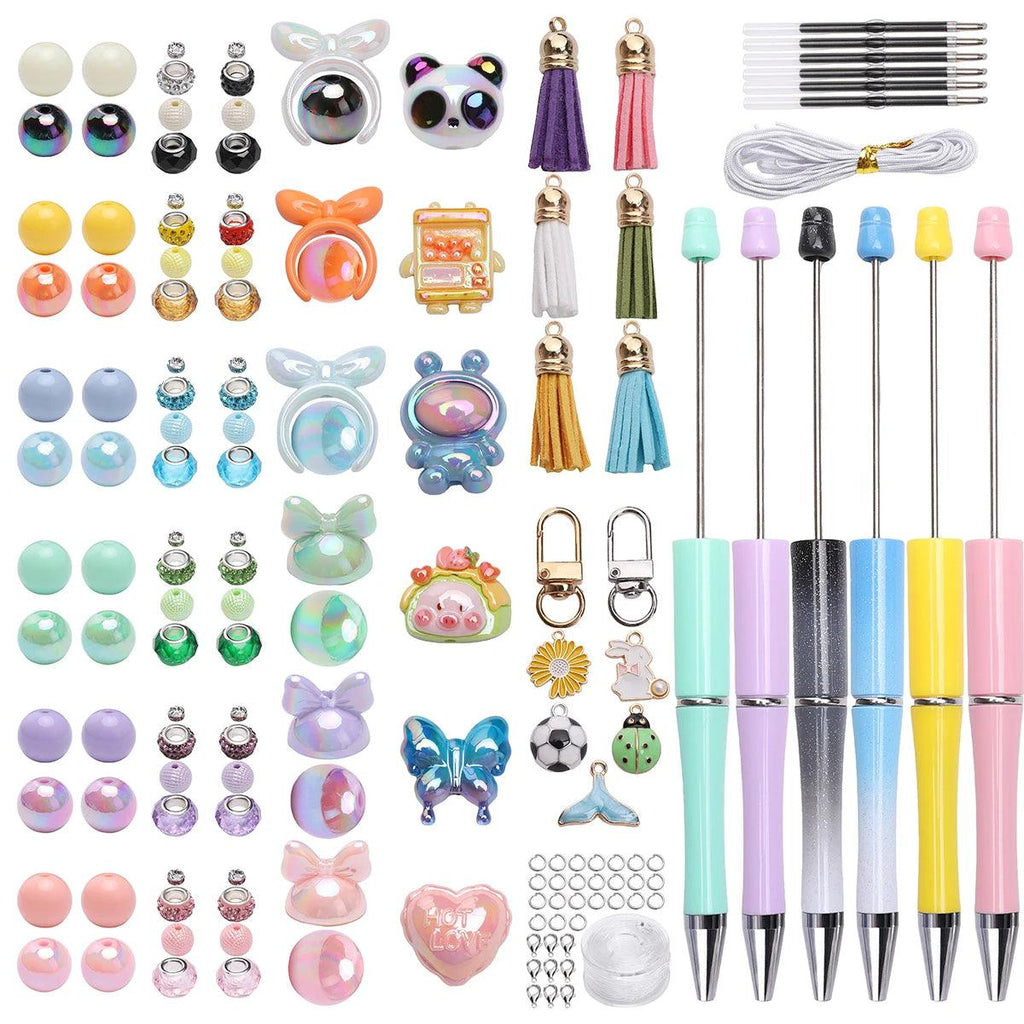 1Set/Bbag DIY Beadable Pens and Friendship Bracelet Set, Multicolor Plastic Beadable Ballpoint Pens - DIY Craftable Pen Set For