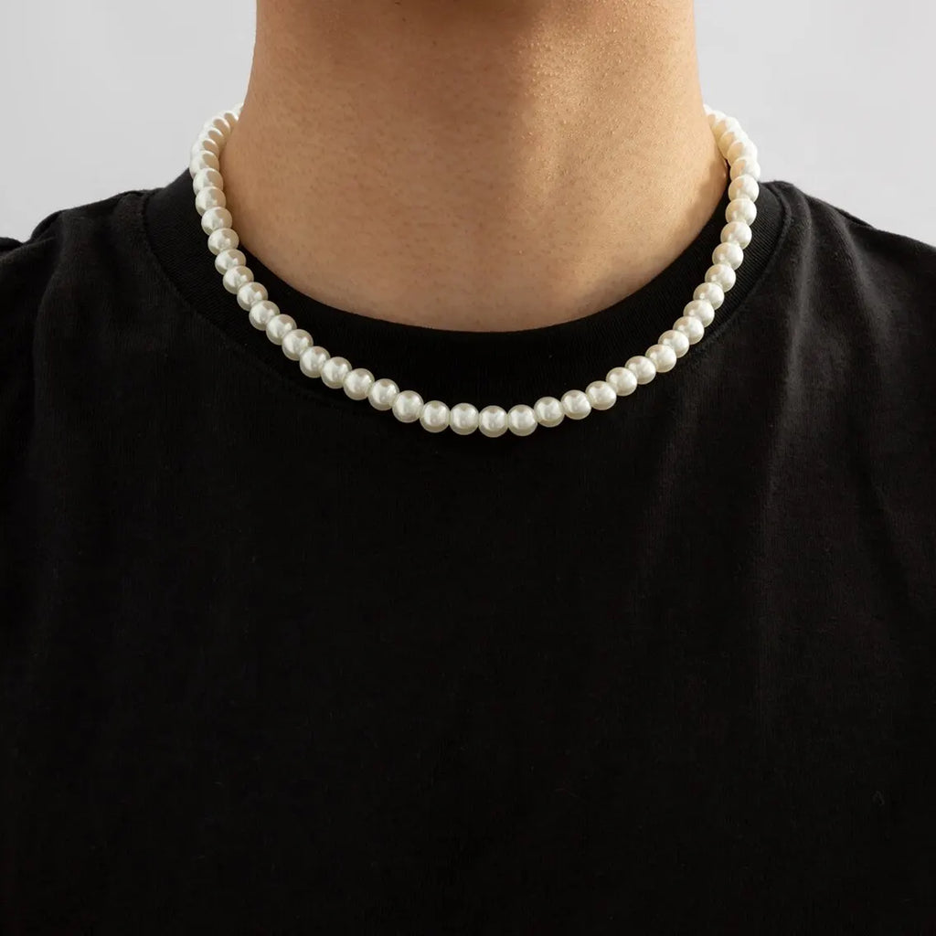 Simple Imitation-Pearl Beaded Short Choker Necklace for Men Trendy White Beaded Chains on Neck Accessories 2023 Fashion Jewelry