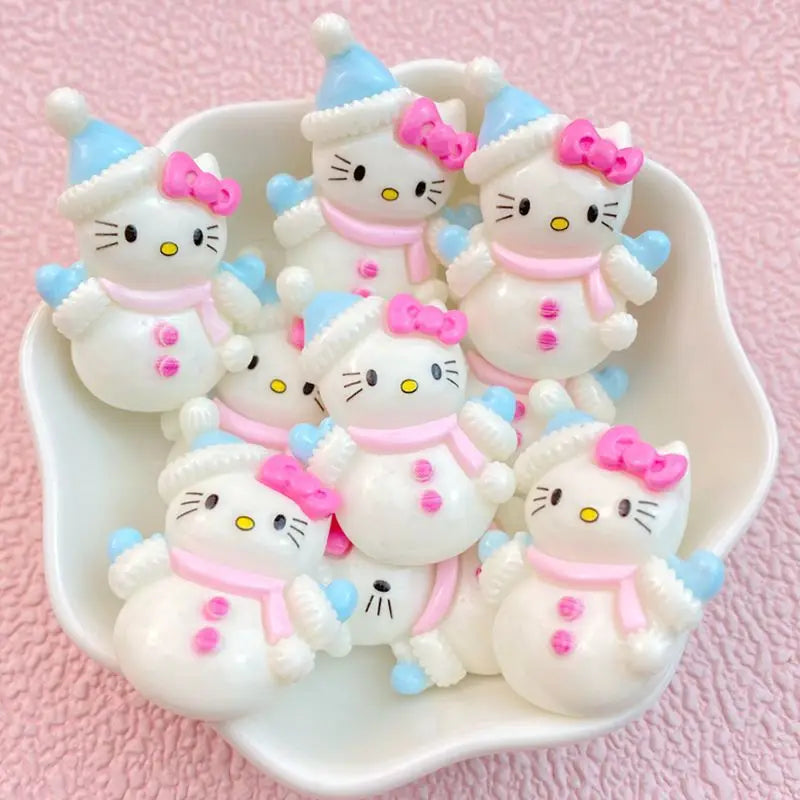 10Pcs New Cute Cartoon Cat Snowman Series Flat Back Ornament Jewelry Bows Accessories Free Shipping