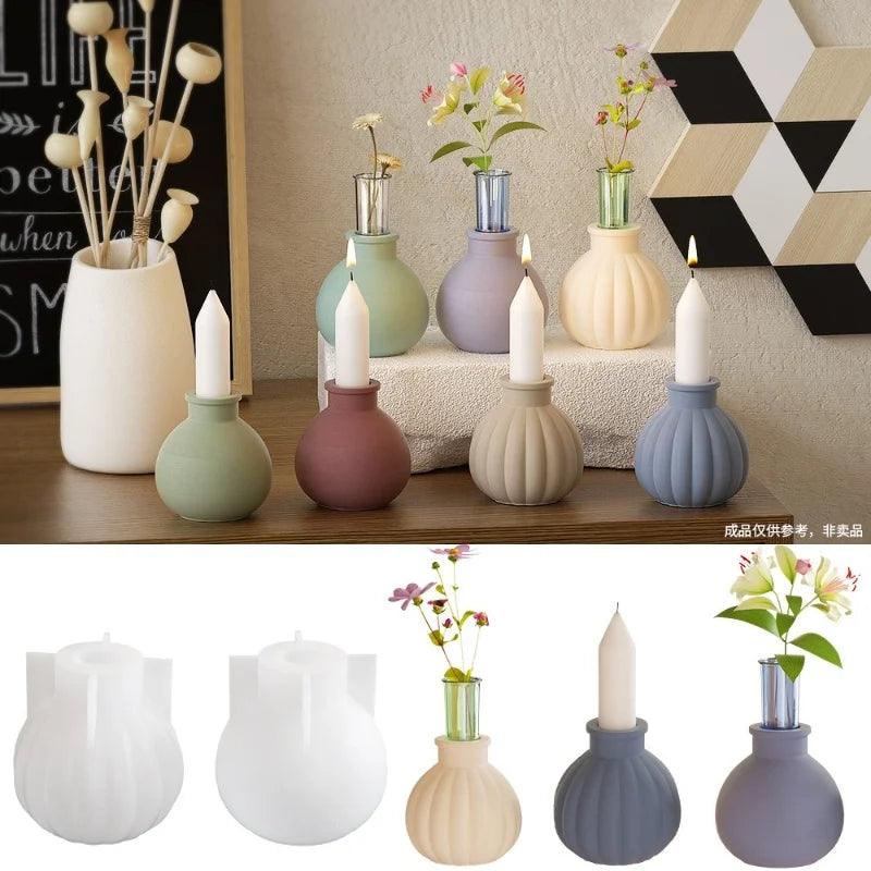 DIY Pumpkin Vase Candlestick Silicone Mold Smooth Striped Flower Arranger Candle Base Resin Epoxy Mold Home Decoration Storage