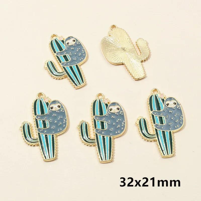 10pcs Enamel Cactus Flower Plant Charms Pendant for Jewelry Making Supplies Oil DIY Necklace Earrings Findings Accessories