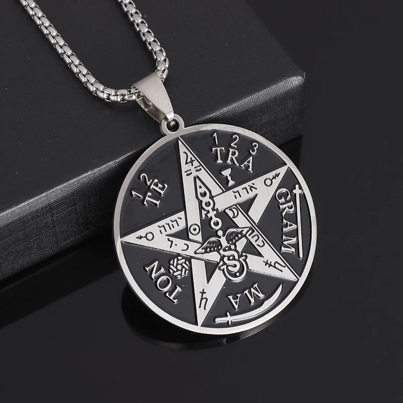 Witchcraft Pentagram Necklace Stainless Steel Men\\\\'s Jewish Hebrew Tetragrammaton Solomon Pendant  Amulet Jewelry