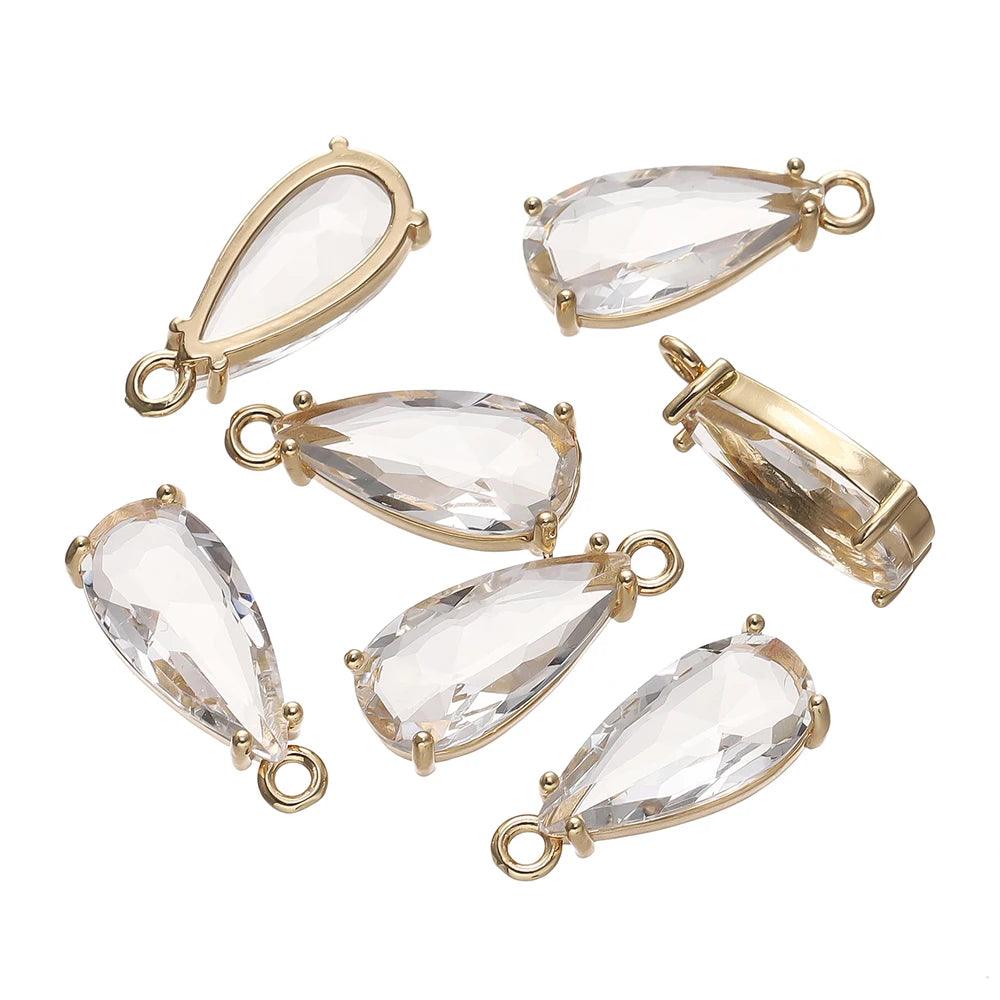 5pcs Copper Zircon Waterdrop Pendants Transparent Crystal Charms Beads with Hole for Necklace Making DIY Jewelry Findings