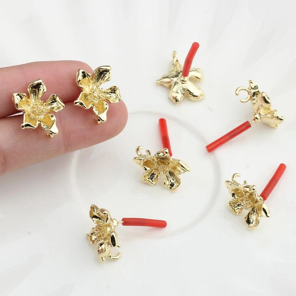 Flower-shaped Zinc Alloy Earring Findings for DIY Handmade Jewelry Exquisite and Durable 6pcs/lot