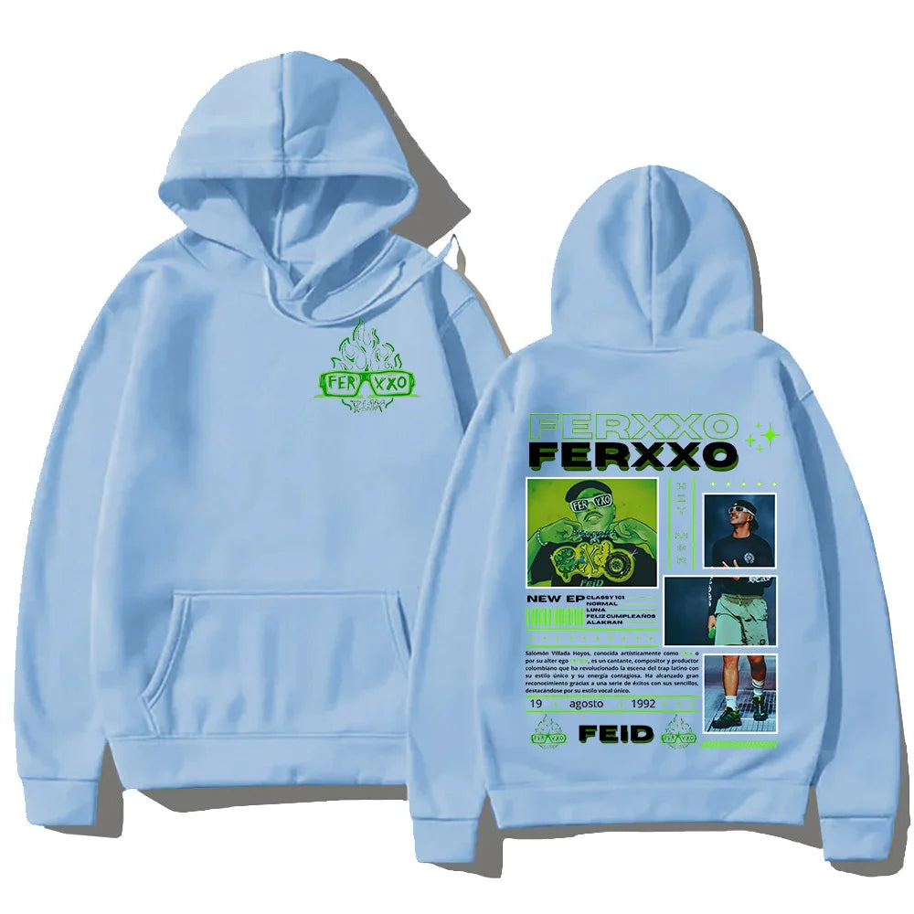 Rapper Feid Ferxxo Hoodies 90s Vintage Hip Hop Style Sweatshirt Unisex Fashion Casual Fleece Hooded New  Aesthetic Streetwear