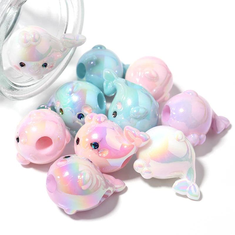 10pcs Acrylic Dolphin Shape Bead Plated UV Color Animal Loose Beads for Jewelry Making DIY Necklace Bracelet Findings Supplies