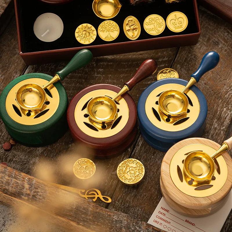 1 Set Of Wax Seal, Solid Wood Wax Melting Furnace With Spoon, Wax Bead Melting Heater, Wax Pot, Bead Rod Heater
