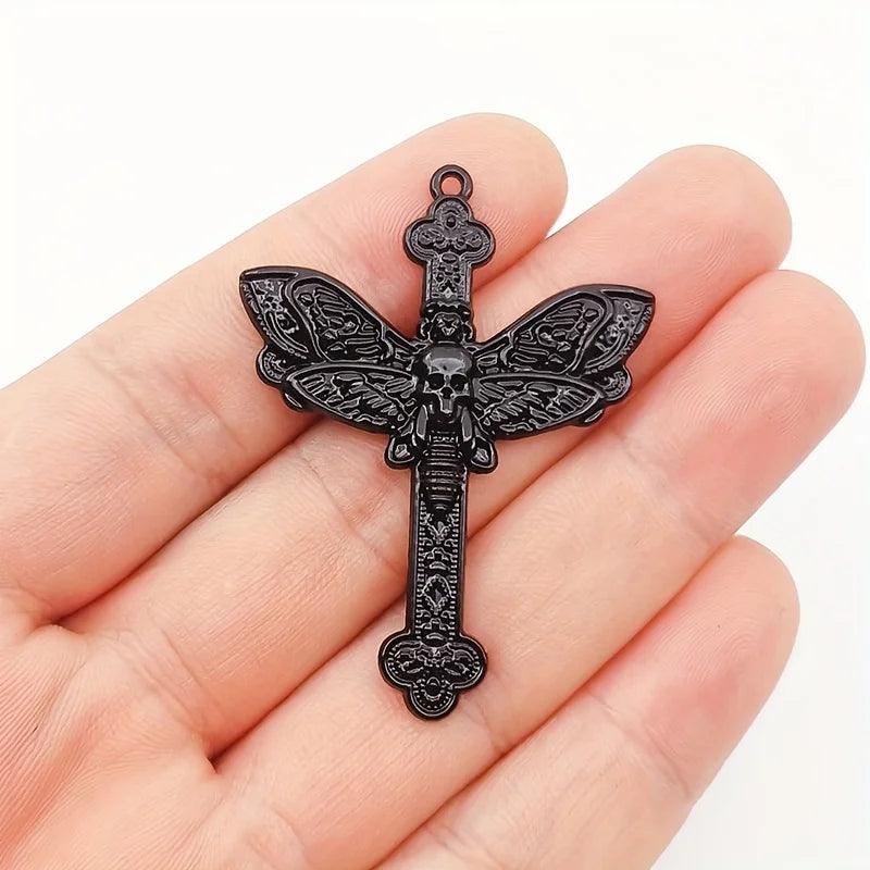 5PCS Dark Punk Gothic Cross Moth Pendant, DIY Alloy Jewelry Accessories