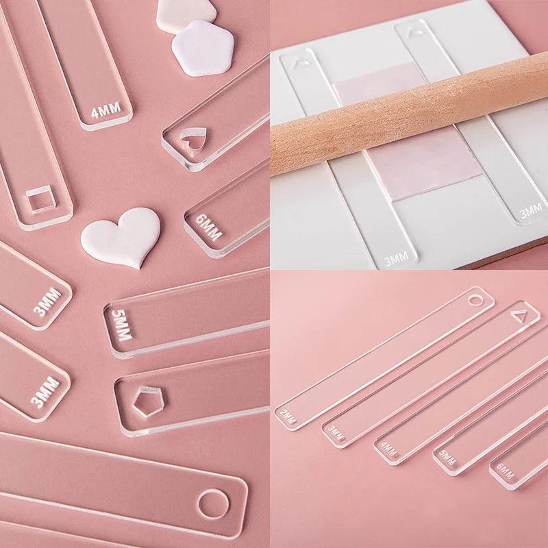 2/3/4/5/6mm Soft Pottery Polymer Clay Thickness Ruler Acrylic Roller Guide Rail DIY INS Earrings Jewelry Pendant Making Tool