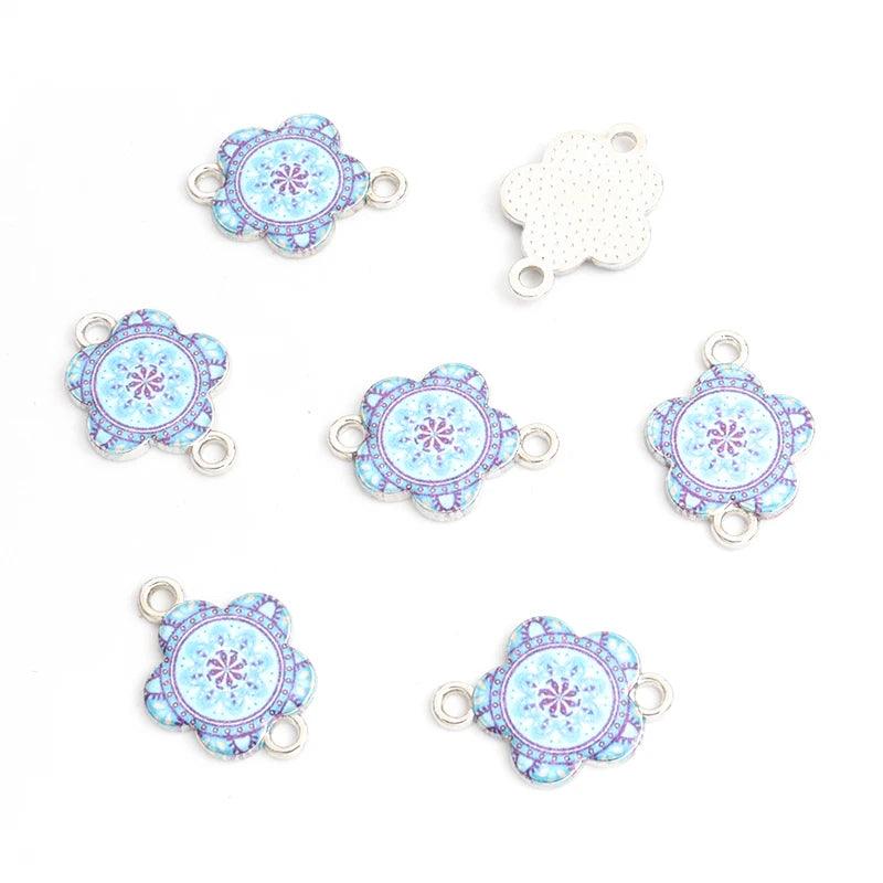 10pcs Mysterious Mandala Flower Enamel Connectors Datura Flower Of Life Double Ring Pendants for DIY Necklace Bracelet Anklet
