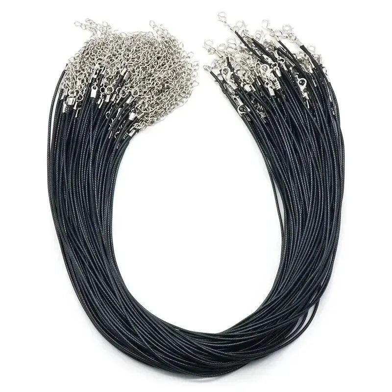 50Pcs Gewelry Accessories DIY Necklace Rope, Lobster Buckle Leather Rope, Korean Wax Thread Necklace Rope, Black Leather Rope
