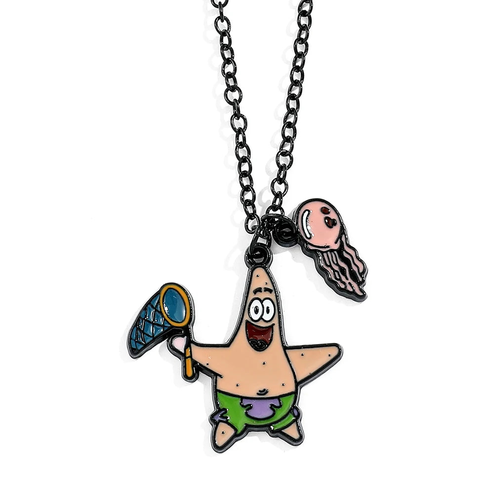 SpongeBob SquarePants Necklace Cartoon Figure Kawaii Patrick Star Metal Badge Pendant Necklace Collar Cute Jewelry Accessories
