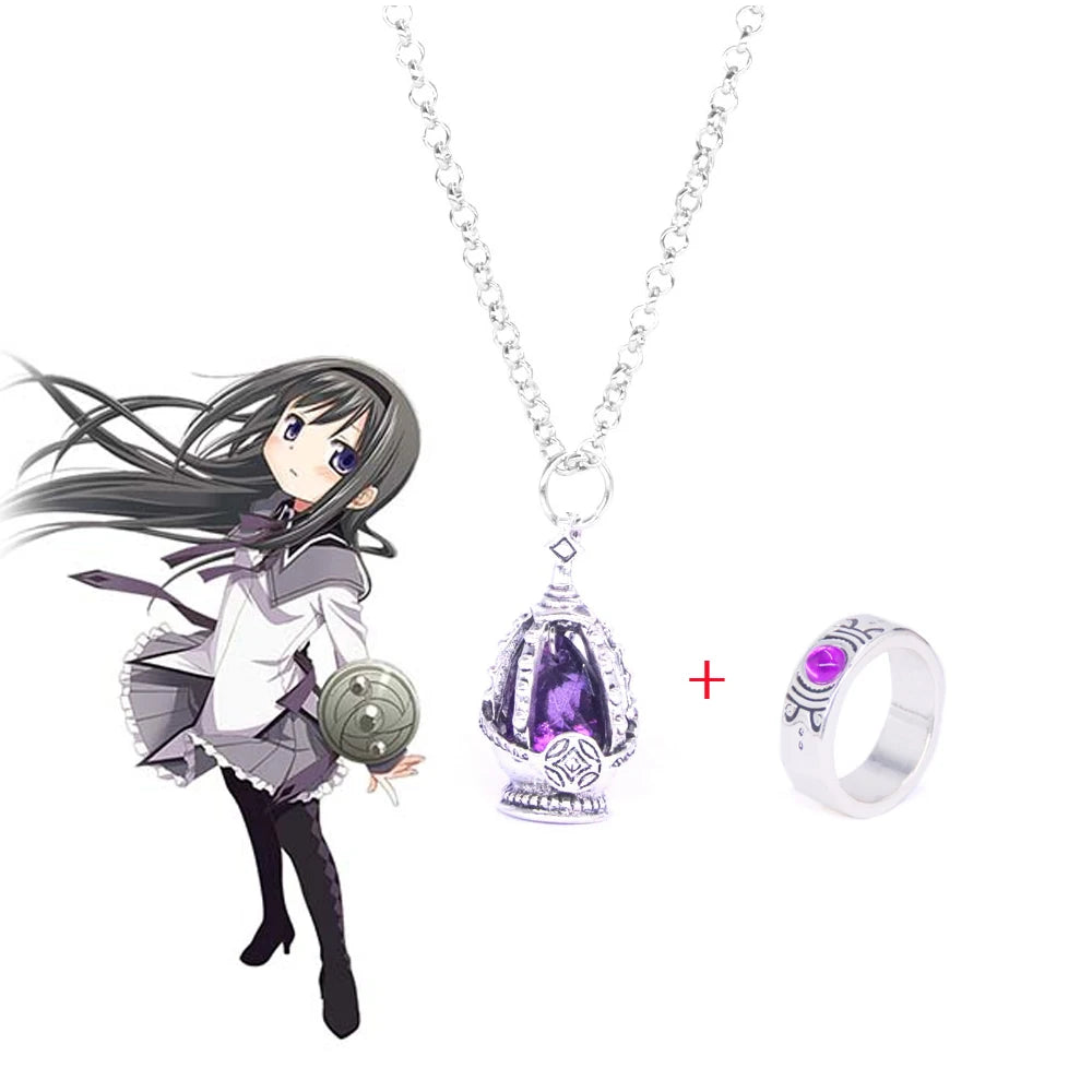 Anime Puella Magi Madoka Magica Soul Gem Necklace Kaname Madoka Miki Sayaka Tomoe Mami Cospaly Necklace Ring Set Jewelry Gifts