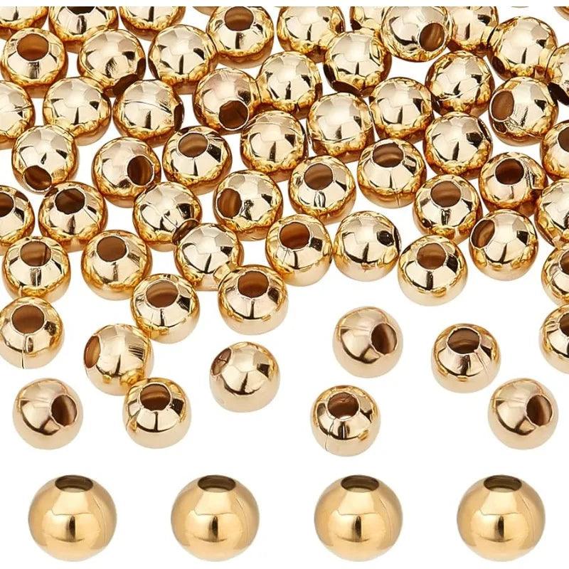 200Pcs Golden Round Spacer Beads 5mm Ball Loose Bead Stainless Steel Round Beads Polished Glossy Seamless Beads for DIY Jewelry