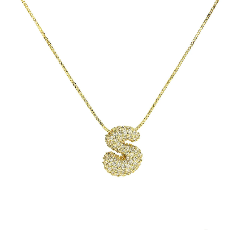 Gold Plated Balloon 26 Alphabet Letter Pendant Necklace Copper Zircon Bubble Initial Pendant For Women Personality Chain Jewelry