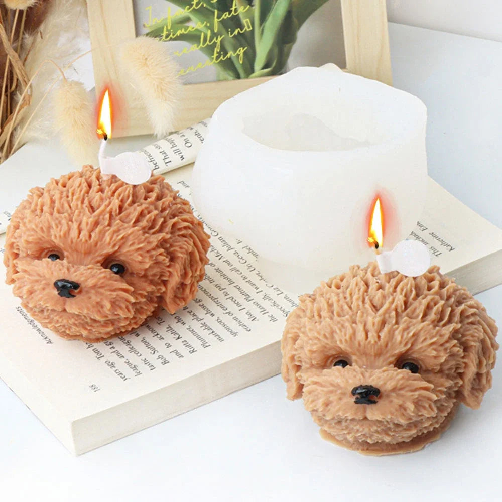 3D Teddy Dog Head Silicone Candle Mould DIY Emulation Poodle Soap Plaster Resin Making Animal Chocolate Cake Decor Pet Gifts