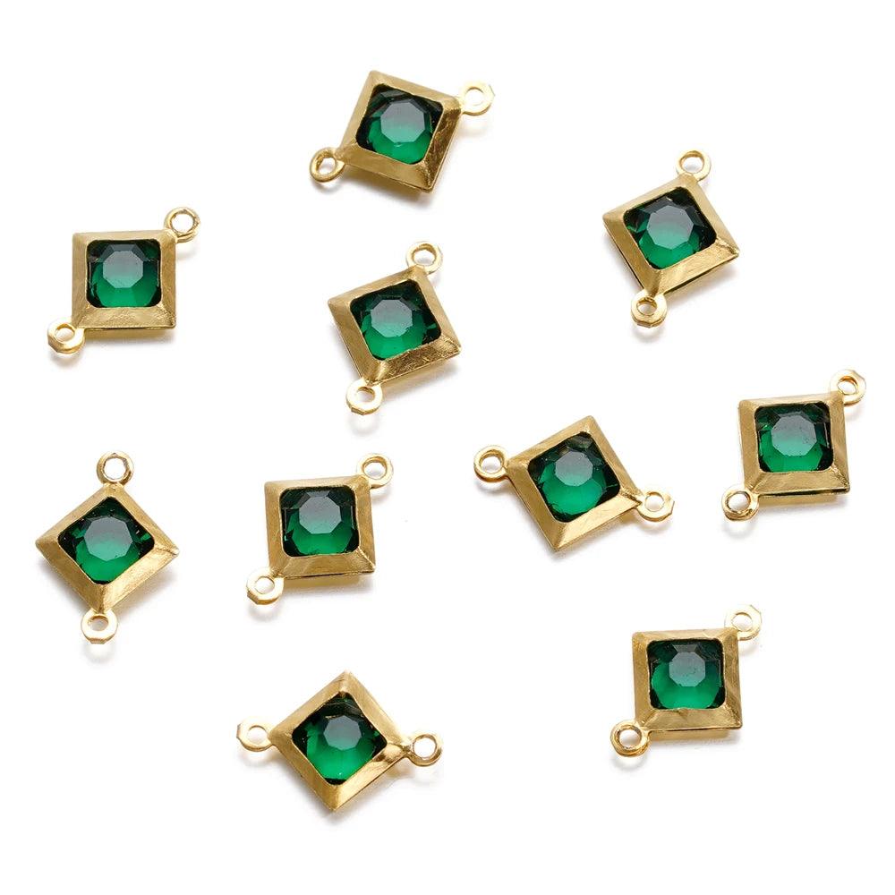 10pcs Stainless Steel Double Holes Rhombus with Crystal Rhinestones Bracelet Necklace Pendant Connectors for DIY Jewelry Making