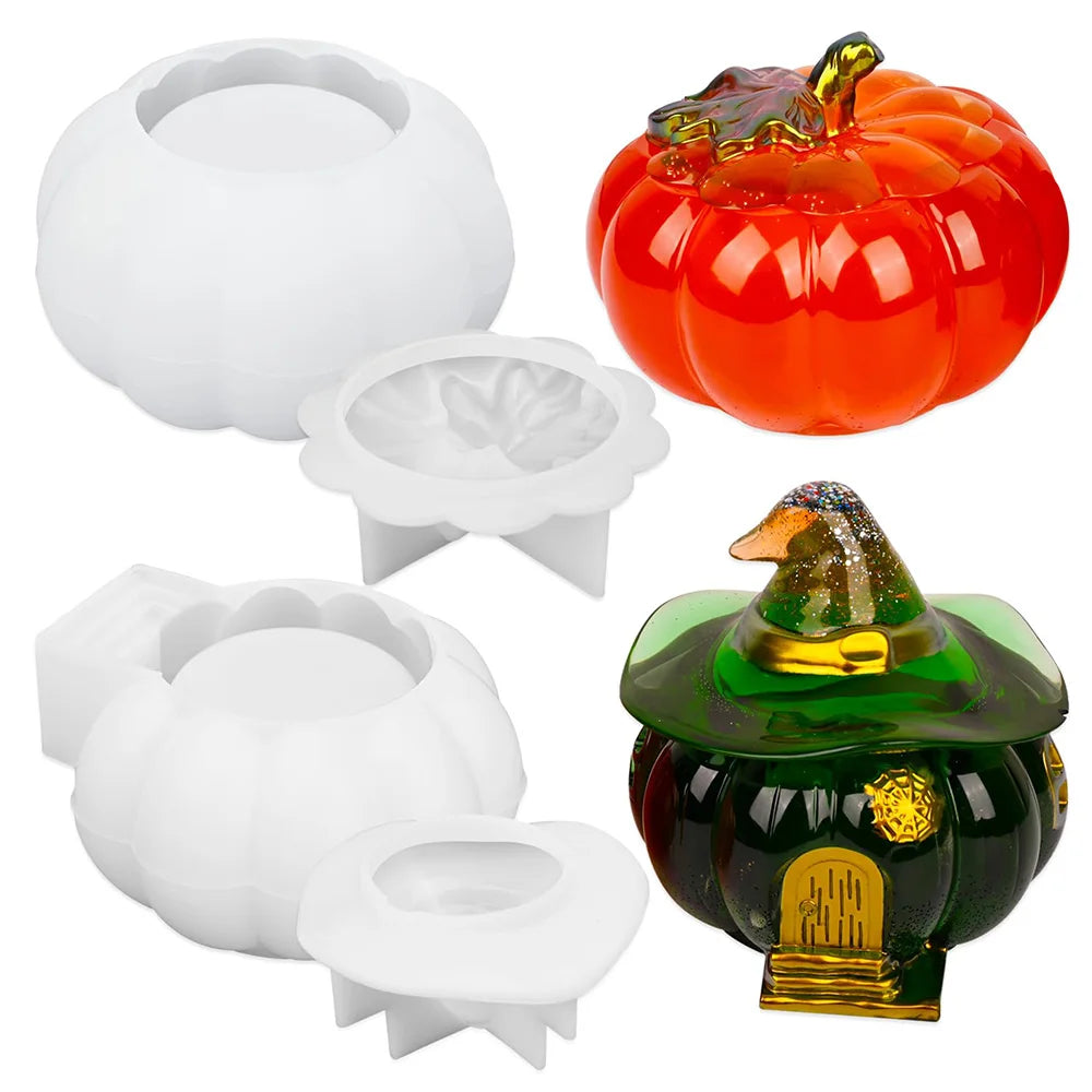 Halloween Pumpkin Storage Jar Silicone Mold, Crystal Resin Drip Tape Cover Pumpkin Storage Box Mold