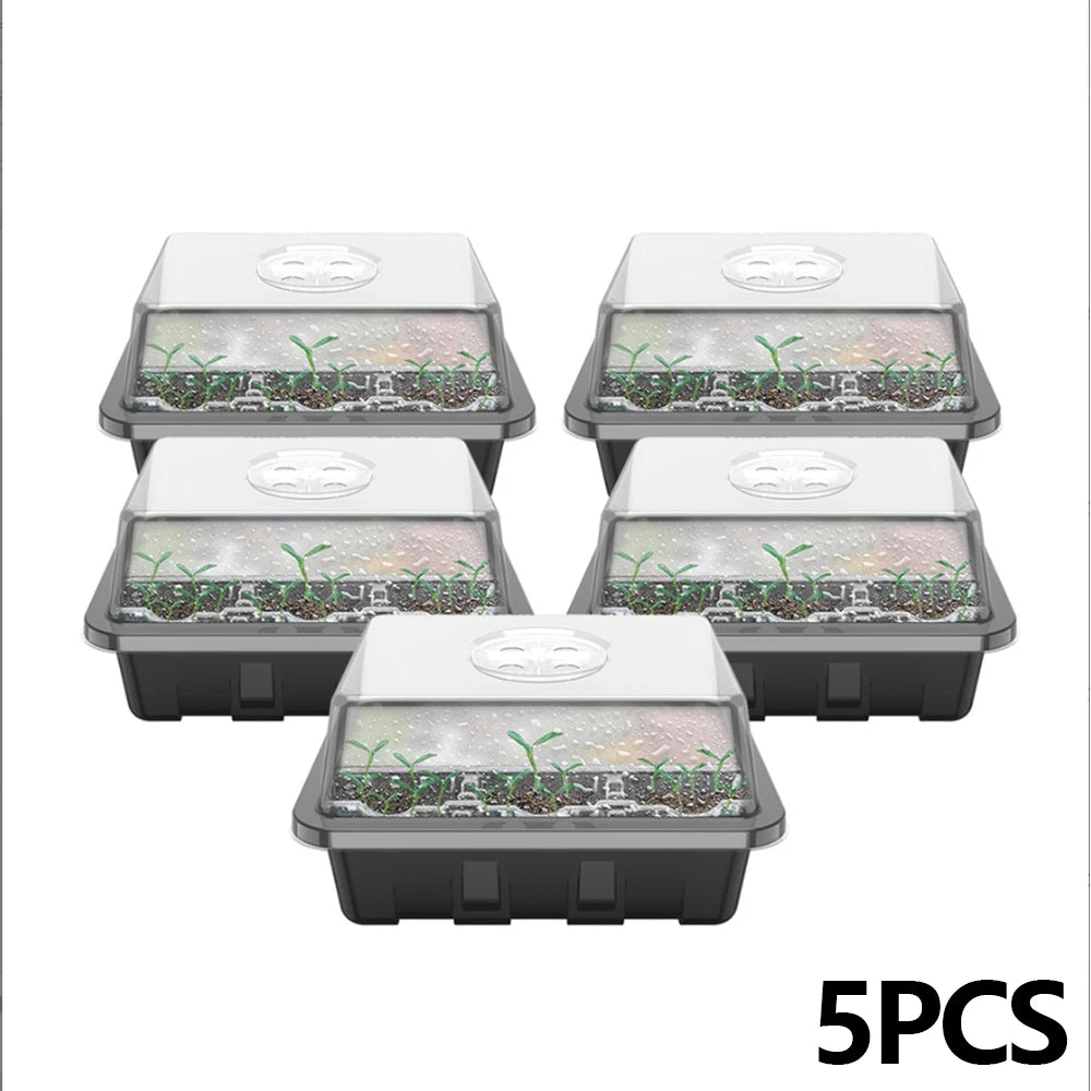 5Pcs Seed Propagator Tray Plastic Seedlings Trays with Transparent Cover Breathable Seedlings Germination Tray for Garden Indoor