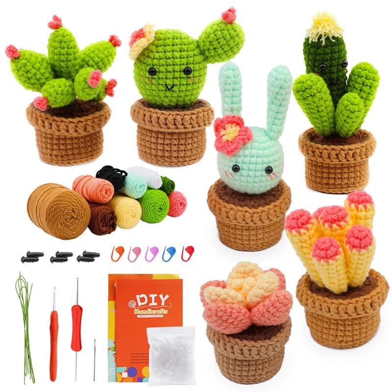 KRABALL 3/6pcs Crochet Starter for Adults with Crochet Hooks Yarn Polyester Fiber Stitch Markers Plastic Eyes for Beginners Kit