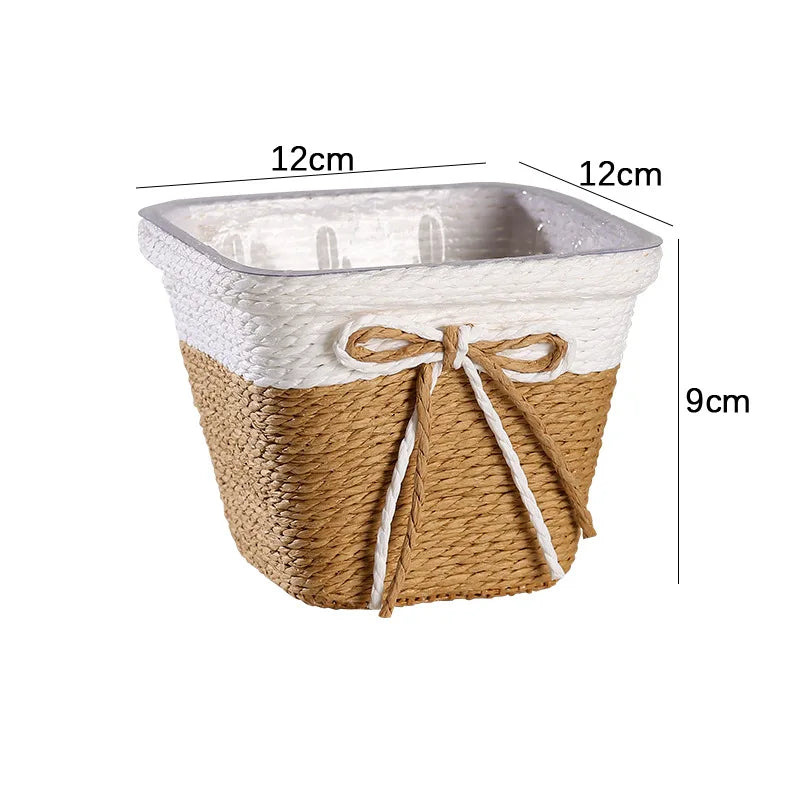 Straw Weaving Flower Plant Pot Indoor Outdoor Flower Pot Cover Plant Containers Hand Woven Planter Basket Garden Balcony Decor