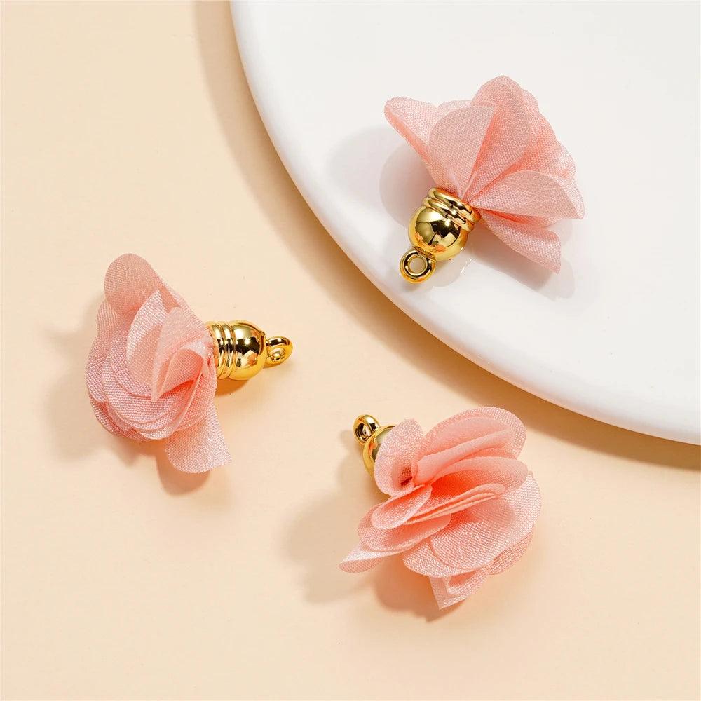 10Pcs/Lot Fabric Flower Tassel Pendants for Jewelry Making DIY Bracelet Earring Tassel Keychain Earring Making Accessories