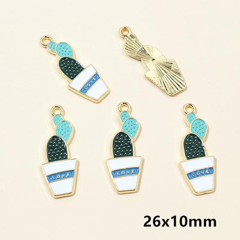 10pcs Enamel Cactus Flower Plant Charms Pendant for Jewelry Making Supplies Oil DIY Necklace Earrings Findings Accessories