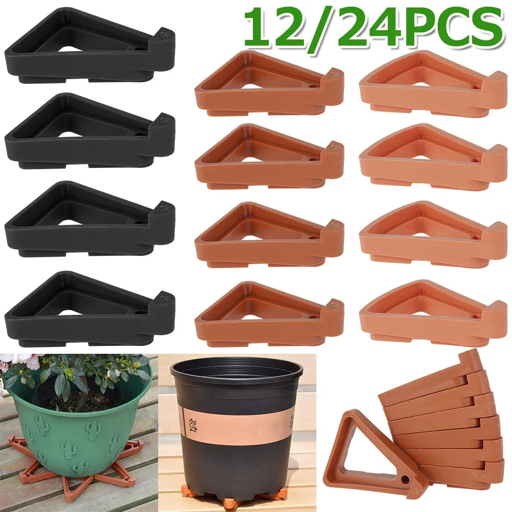 Pot Trays 24/12Pcs Plant Flower Pot Feet Stand Invisible Risers Toes Lifters Triangle Garden Supplies Invisible Pot Lifters
