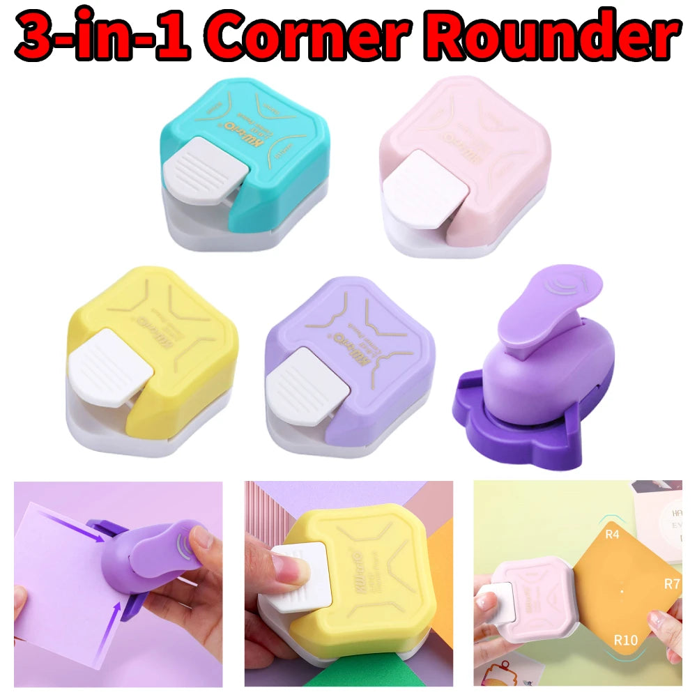 3-in-1 Multi-angle Round Corner Mini Corner Cutter Photo Cut R4/R7/R10mm Trimmer Cutter for Card Photo Paper Laminating Pouches