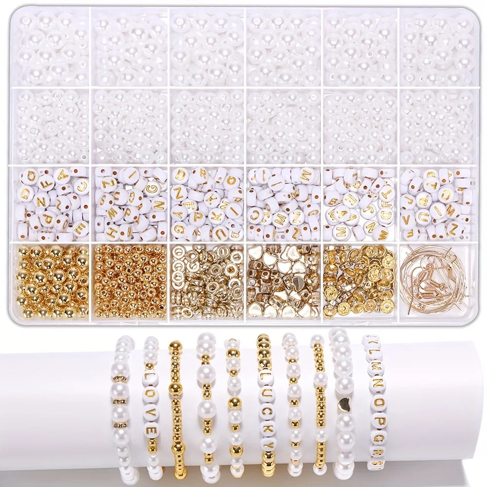 Golden Beads For Bracelets Making Kit DIY Pearl Acrylic Pendant CCB Beads Crystal Beads For Bracelets Making Kit For Girls Gifts