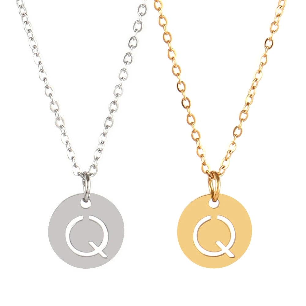 Stainless Steel A-Z 26 Initials Name Necklace Alphabet Round Pendant Letter Necklaces For Women Choker Jewelry Gifts Wholesale