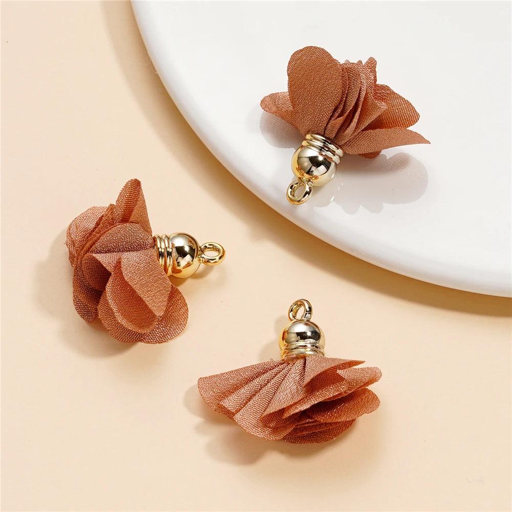 10Pcs/Lot Fabric Flower Tassel Pendants for Jewelry Making DIY Bracelet Earring Tassel Keychain Earring Making Accessories