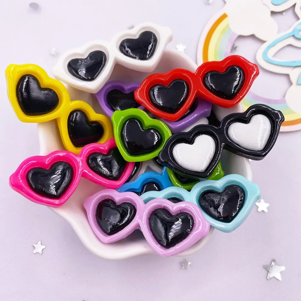 10PCS Mix Resin Kawaii Colorful Heart Sunglasse Flatback Stone Scrapbook Figurines DIY Bow Embellishment Home Accessories Crafts