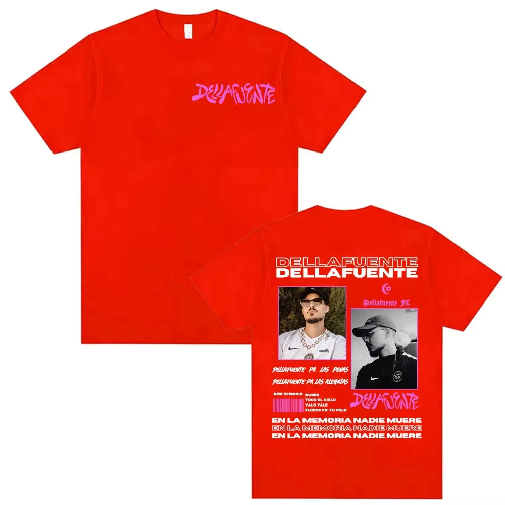 Dellafuente Tour Graphic Cotton Short Sleeve T Shirts for Men Oversized Hip Hop Punk Casual Tops
