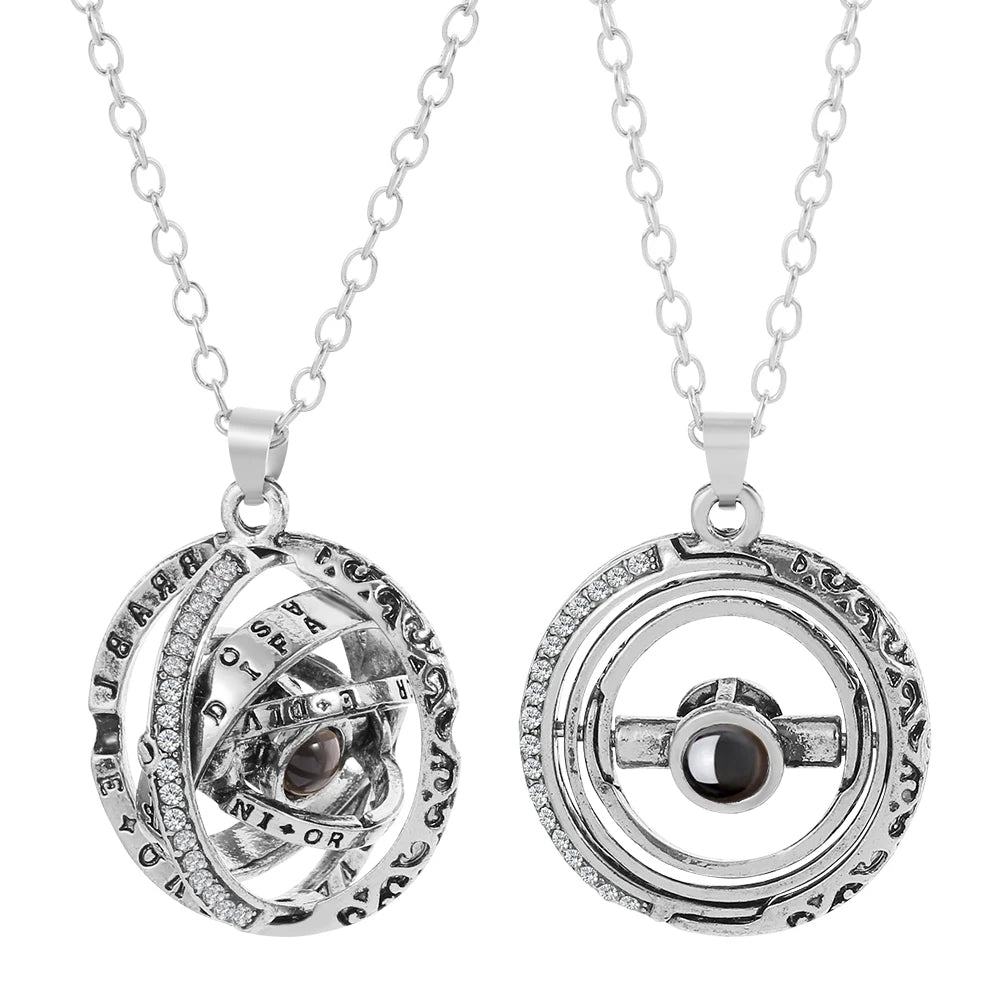 Gold-color Plus Silver-plated Necklace Men And Women Couples Souvenir 100 Languages I Love You Memory Projection Pendant