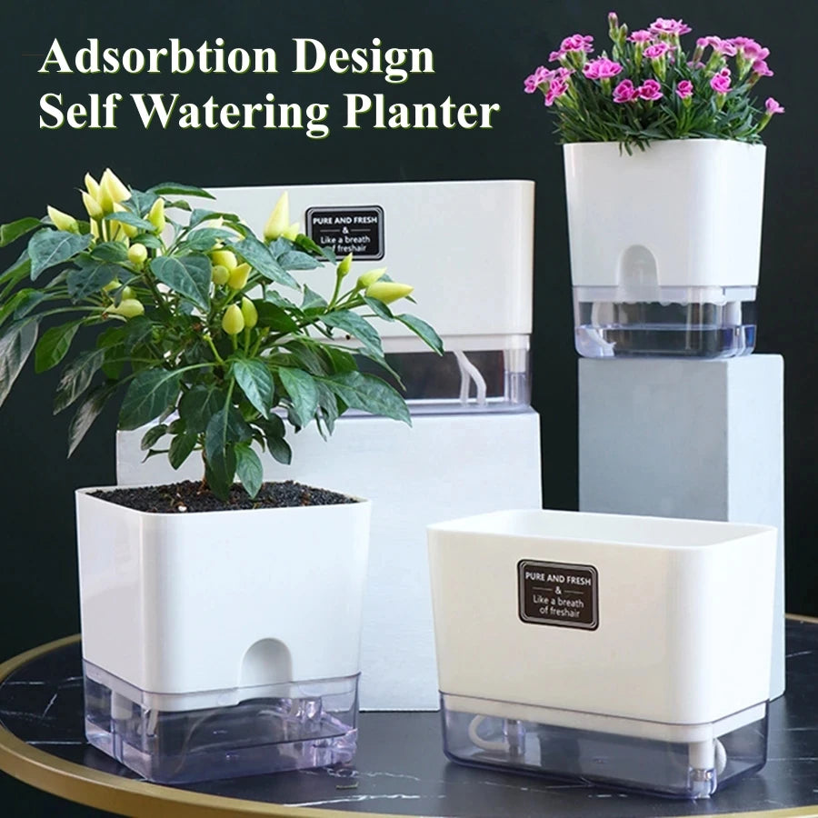 Magnetic Adsorbtion Design Self Watering Planter, Plastic Pot, Automatic-Watering Planter for All House Plants, Succulents, Herb
