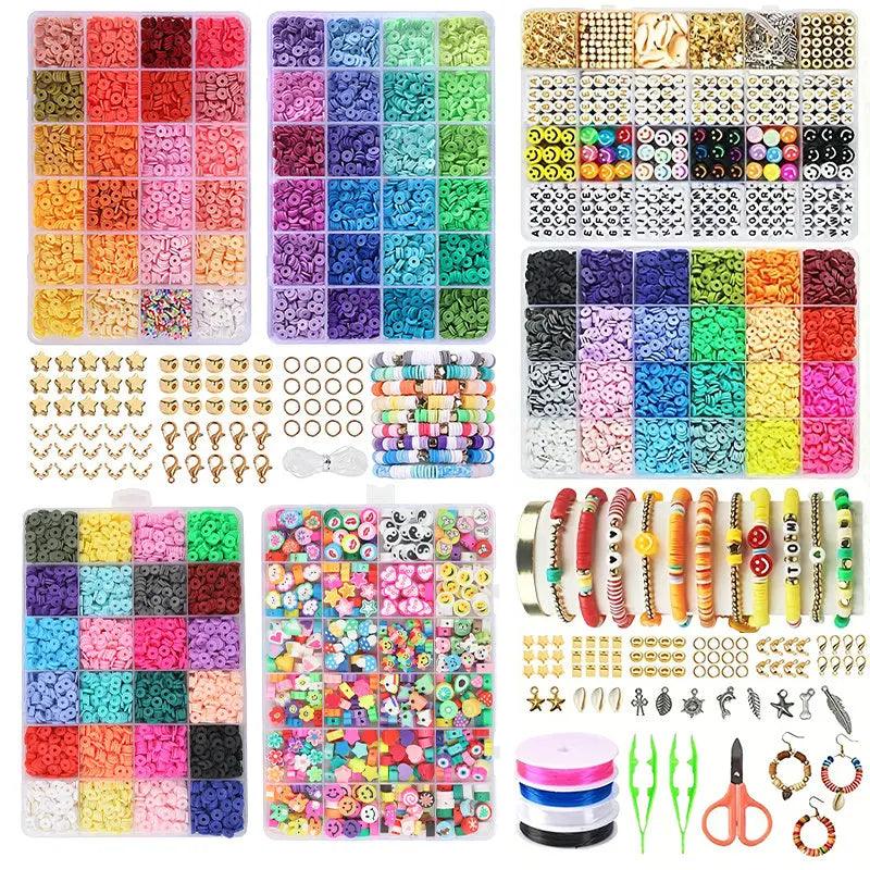Clay Beads Bracelet Making Kit Friendship Flat Round Polymer Clay Beads Set for Jewelry Making DIY Handmade Craft Gifts Supplies