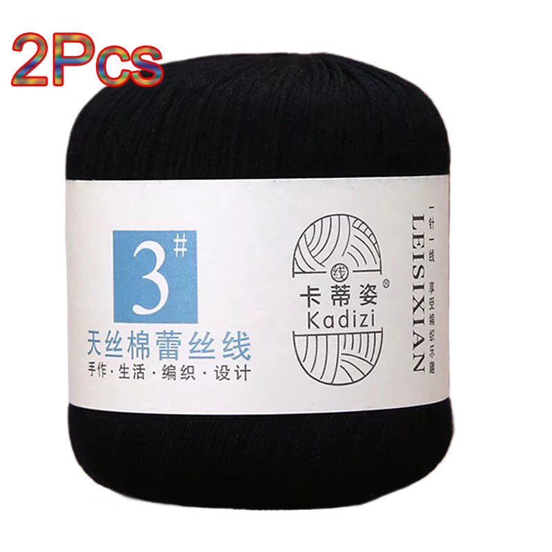 100% Mercerized Cotton Lace Yarn Threads for Crochet and Knitting - 2Pcs Embroidery Craft Set