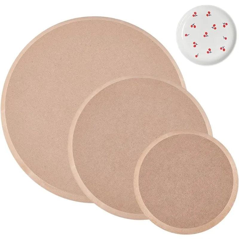 3 PCS Round Pottery Mold Ceramic Plate Forming Mould Density Board Printed Blanks Peeling Clay Plate for DIY Ceramic Cutting