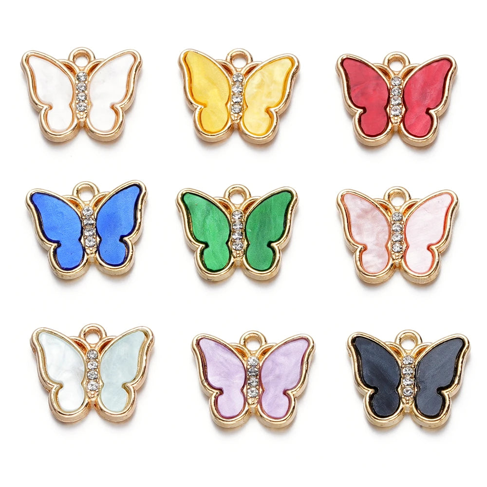 10pcs Alloy Rhinestone Imitation Shell Butterfly Pendant Color Necklace Charms For Necklace Bracelet DIY Jewelry Making Findings