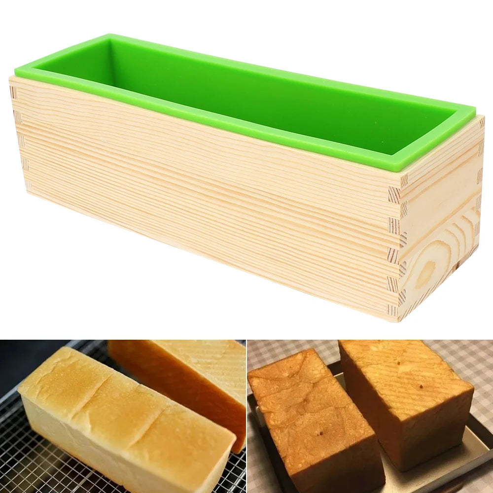 With Wooden Box DIY Handmade Tool Rectangular Kitchen Tools Baking Toast Cake Loaf Mold Silicone Soap Mold