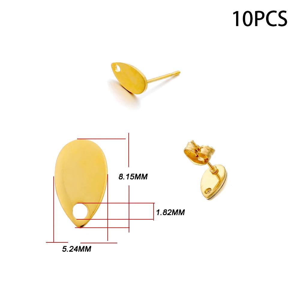 10-20pcs Stainless Steel Blank Earring Stud Golden Earrings Base With Earring Plug Connectors For DIY Jewelry Making Accessories