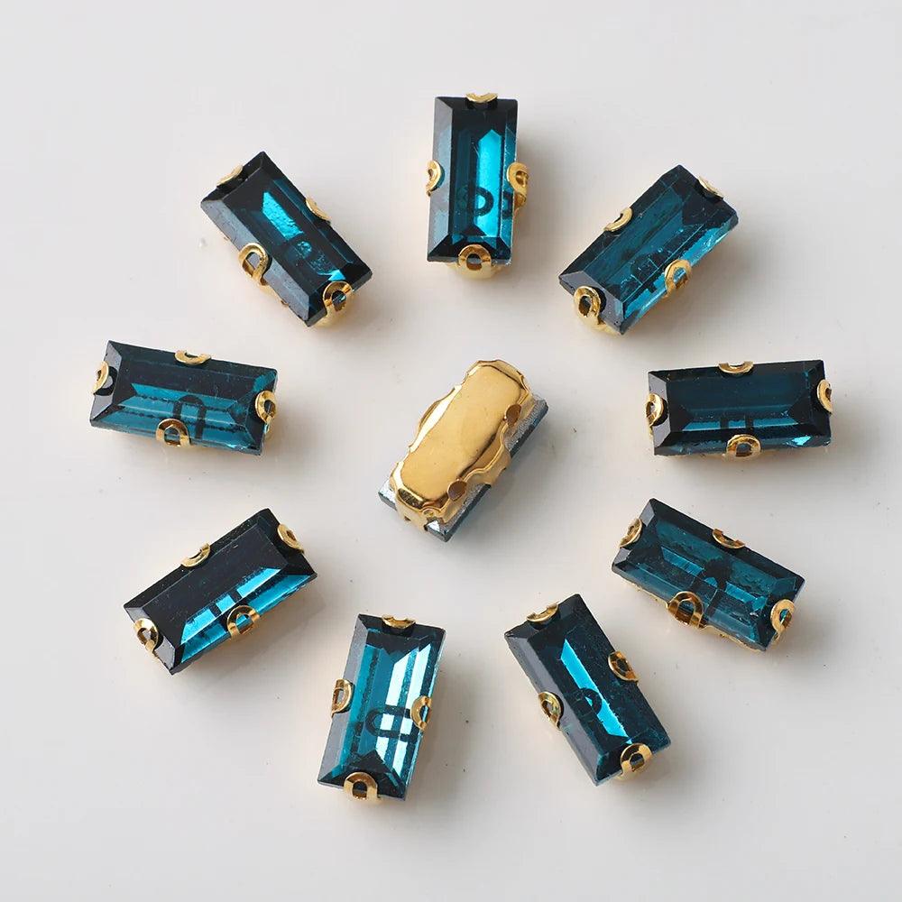 20Pcs Rectangular Gold Edged Glass Rhinestones With Claw Seams On Crystal Stones For Customized Clothing Decoration Diamond Seam