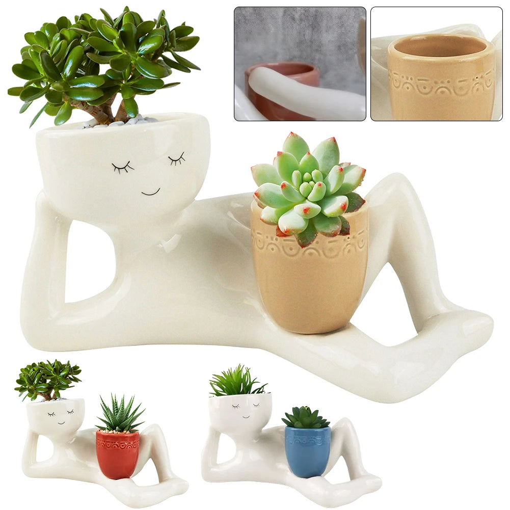 Relaxing Person Holding Pot Planter with Drainage Hole Kinky Planter Ornament Penis Body Vase Decor for Succulents Cactus