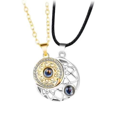 Fashion Couple Matching Necklace Sun Moon Necklaces for Lovers Gift Heart Magnetic Paired Pendant Jewelry Chain Choker 2 PCS/Set