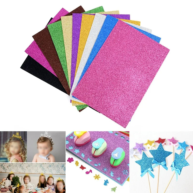 10pcs Glitter EVA Foam Paper Sheet Sponge Soft Touch Arts Crafts Kids DIY A4