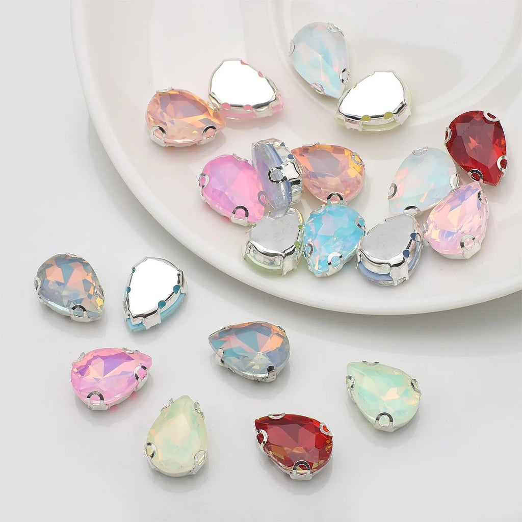14X18MM Double Ear Four Hole Claw Water Drop Silver Bottom Hand Sewn Diamond Jewelry Clothing Hair Clip Accessories DIY Wholesal