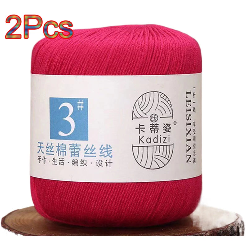 100% Mercerized Cotton Lace Yarn Threads for Crochet and Knitting - 2Pcs Embroidery Craft Set